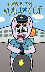 Size: 746x1188 | Tagged: safe, artist:xppp1n, imported from ponybooru, copper top, oc, earth pony, pony, earth pony oc, female, mall cop, mare, meme, movie poster, open mouth, ponified, ponified meme, segway, solo, text