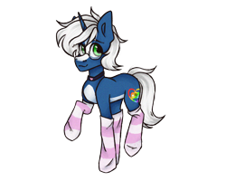 Size: 2500x2000 | Tagged: safe, artist:canada_cho_nado, imported from derpibooru, oc, oc only, oc:passi deeper, pony, unicorn, choker, clothes, coat markings, eyebrows, femboy, glasses, green eyes, horn, looking at you, male, raised leg, simple background, smiling, smiling at you, socks, solo, stallion, stockings, striped socks, thigh highs, transparent background, unicorn oc