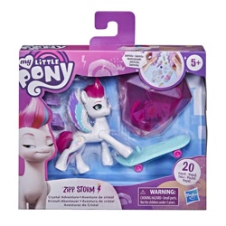 Size: 2000x2000 | Tagged: safe, imported from derpibooru, zipp storm, pegasus, pony, box, female, g5, hasbro logo, high res, mare, my little pony logo, official, skateboard, sticker, toy