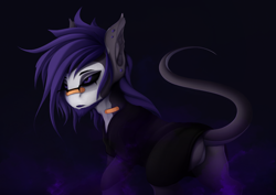 Size: 1420x1003 | Tagged: safe, artist:batsdisaster, imported from derpibooru, oc, oc only, oc:batsdisaster, pony, vampire, vampony, bandaid, bandaid on nose, bat ears, black sclera, clothes, glasses, male, piercing, purple eyes, solo, stallion