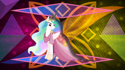 Size: 3840x2160 | Tagged: safe, artist:dashiesparkle edit, artist:laszlvfx, edit, imported from derpibooru, princess celestia, pony, magical mystery cure, clothes, dress, gala dress, high res, solo, wallpaper, wallpaper edit