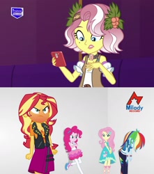 Size: 1749x1975 | Tagged: safe, edit, edited screencap, imported from derpibooru, screencap, fluttershy, pinkie pie, rainbow dash, sunset shimmer, vignette valencia, equestria girls, equestria girls series, inclement leather, rollercoaster of friendship, spoiler:choose your own ending (season 2), spoiler:eqg series (season 2), angry, cellphone, drama, furious, inclement leather: vignette valencia, milady record, perdana record, phone, rage, rageset shimmer, red face, smartphone, trapped, white room