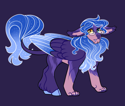 Size: 2600x2200 | Tagged: safe, artist:loryska, imported from derpibooru, oc, oc only, hybrid, blue background, ethereal mane, ethereal wings, glasses, heterochromia, high res, interspecies offspring, magical lesbian spawn, male, offspring, parent:princess luna, parent:sphinx (character), parents:sphinxluna, simple background, solo, starry mane, starry wings, wings