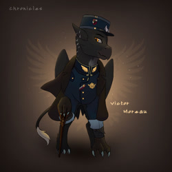 Size: 1280x1280 | Tagged: safe, artist:callsign-echo, imported from derpibooru, oc, oc only, oc:victor moreau, griffon, equestria at war mod, cane, clothes, coat, griffon oc, military uniform, overcoat, uniform, uniform hat