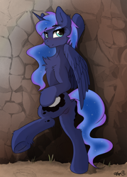 Size: 1000x1400 | Tagged: safe, artist:arjinmoon, edit, editor:celina, imported from derpibooru, princess luna, alicorn, pony, bipedal, blushing, both cutie marks, butt, chest fluff, cute, dock, ear fluff, ethereal mane, feathered wings, featureless crotch, female, fluffy, frog (hoof), horn, leg fluff, looking at you, looking back, looking back at you, mare, moonbutt, plot, raised hoof, sfw edit, smiling, solo, spread wings, standing, underhoof, wings