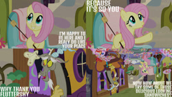 Size: 1280x720 | Tagged: safe, edit, edited screencap, editor:quoterific, imported from derpibooru, screencap, discord, fluttershy, draconequus, pegasus, pony, discordant harmony, season 7, female, food, male, mare, marshmallow, open mouth, upside down