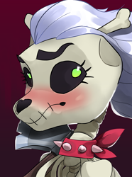 Size: 2340x3150 | Tagged: safe, artist:cadillac-dynamite, artist:cadillacdynamite, imported from derpibooru, skellinore, skeleton pony, equestria at war mod, the break up breakdown, axe, blushing, bone, bust, female, high res, portrait, skeleton, weapon