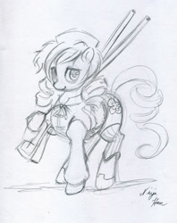 Size: 1280x1615 | Tagged: safe, artist:timerrabbit, imported from derpibooru, earth pony, pony, crossover, female, gun, magical girl, mami tomoe, mare, monochrome, ponified, puella magi madoka magica, sketch, solo, weapon