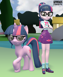 Size: 1581x1920 | Tagged: safe, artist:gradiusfanatic, imported from derpibooru, sci-twi, twilight sparkle, human, pony, unicorn, equestria girls, 3d, equestria girls ponified, female, glasses, human ponidox, mare, self ponidox, source filmmaker, twolight, unicorn sci-twi