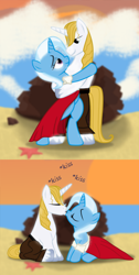 Size: 602x1196 | Tagged: safe, artist:evil-dec0y, edit, imported from derpibooru, prince blueblood, trixie, pony, unicorn, bipedal, bluetrix, cropped, female, kissing, male, shipping, straight, the little mermaid