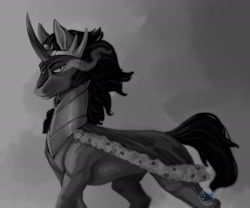 Size: 1920x1600 | Tagged: safe, artist:afialtisdragon, imported from derpibooru, king sombra, pony, umbrum, unicorn, crown, grayscale, jewelry, looking at you, male, monochrome, regalia, solo