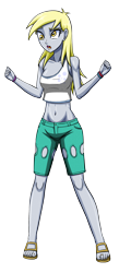 Size: 1304x3000 | Tagged: safe, artist:artemis-polara, imported from derpibooru, derpy hooves, equestria girls, barefoot, belly button, bracelet, clothes, feet, jewelry, sandals, shorts, simple background, solo, toe ring, transparent background