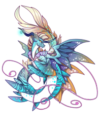 Size: 2165x2770 | Tagged: safe, artist:taiga-blackfield, imported from derpibooru, oc, oc only, hybrid, merpony, seapony (g4), bubble, fish tail, flowing tail, high res, horn, horns, jewelry, necklace, simple background, smiling, solo, tail, transparent background