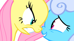 Size: 5500x3094 | Tagged: safe, imported from derpibooru, fluttershy, linky, shoeshine, pegasus, pony, putting your hoof down, season 2, angry, boop, duo, duo female, female, flutterbitch, grin, gritted teeth, nervous, nervous grin, nose to nose, noseboop, simple background, smiling, transparent background, vector