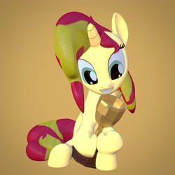 Size: 4000x4000 | Tagged: safe, artist:wissle, imported from derpibooru, sunset shimmer, pony, unicorn, 3d, absurd resolution, atg 2021, blender, cup, female, goblet, gold, mare, newbie artist training grounds, simple background, solo