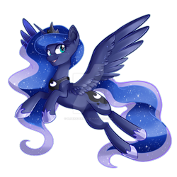 Size: 800x800 | Tagged: safe, artist:bluekazenate, imported from derpibooru, princess luna, pony, deviantart watermark, looking at you, obtrusive watermark, simple background, smiling, solo, spread wings, transparent background, watermark, wings extended