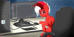Size: 1280x640 | Tagged: safe, artist:joaothejohn, imported from derpibooru, oc, oc only, oc:flamebrush, pegasus, pony, keyboard, pegasus oc, solo, wings