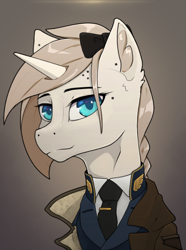 Size: 644x866 | Tagged: safe, artist:callsign-echo, imported from derpibooru, oc, oc only, oc:eagleheart, pony, unicorn, equestria at war mod, bow, clothes, coat, female, mare, military uniform, necktie, suit, uniform