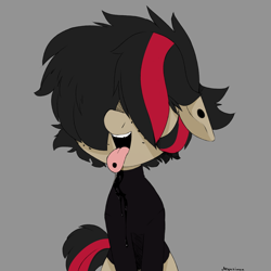 Size: 1280x1280 | Tagged: safe, artist:negasimon, imported from derpibooru, oc, oc only, oc:xtacy, earth pony, semi-anthro, clothes, color, freckles, mcsweezys, piercing, solo, tongue out, tongue piercing, xstacy