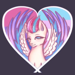 Size: 2048x2048 | Tagged: safe, artist:pearliste, imported from derpibooru, zipp storm, pegasus, pony, bisexual, bisexual pride flag, female, g5, heart, high res, looking at you, mare, pride, pride flag, solo, spread wings, trans zipp, transgender, transgender pride flag, wings