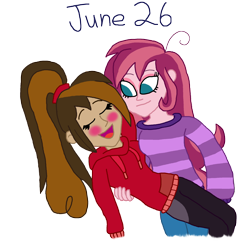 Size: 2000x2022 | Tagged: safe, artist:ktd1993, imported from derpibooru, oc, oc:contralto, oc:cupcake slash, equestria girls, 26, blushing, female, high res, lesbian