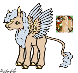 Size: 1130x1064 | Tagged: safe, artist:misskanabelle, imported from derpibooru, oc, oc only, pegasus, pony, cloven hooves, female, leonine tail, mare, pegasus oc, signature, solo, two toned wings, wings