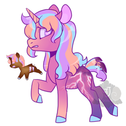 Size: 800x800 | Tagged: safe, artist:lavvythejackalope, imported from derpibooru, oc, oc only, food pony, original species, pony, unicorn, colored hooves, duo, female, food, horn, mare, ponified, raised hoof, simple background, transparent background, unicorn oc