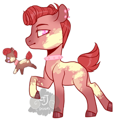 Size: 800x800 | Tagged: safe, artist:lavvythejackalope, imported from derpibooru, oc, oc only, earth pony, food pony, original species, pony, choker, duo, ear piercing, earth pony oc, food, hoof polish, male, piercing, ponified, raised hoof, simple background, spiked choker, stallion, transparent background