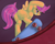 Size: 1000x805 | Tagged: safe, artist:llametsul, imported from derpibooru, scootaloo, pegasus, pony, atg 2021, butt, featureless crotch, female, lineless, mare, newbie artist training grounds, plot, rear view, skateboard, smiling, solo, wings