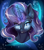 Size: 1700x1950 | Tagged: safe, artist:azamibgr-san, imported from derpibooru, nightmare rarity, pony, unicorn, blue background, blue eyes, bubble, bust, colored pupils, eye clipping through hair, eyelashes, female, glowing horn, horn, looking at you, purple mane, simple background, smiling, solo, sparkles, water