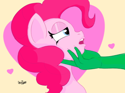 Size: 4098x3072 | Tagged: safe, artist:datzigga, imported from derpibooru, pinkie pie, oc, oc:anon, earth pony, human, pony, bedroom eyes, cute, diapinkes, heart, implied anon, lips
