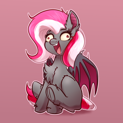 Size: 4000x4000 | Tagged: safe, artist:witchtaunter, imported from derpibooru, oc, oc only, oc:miabat, bat pony, pony, bat pony oc, bat wings, chest fluff, derp, drool, ear fluff, faic, female, gradient background, sitting, smiling, solo, wings