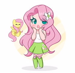 Size: 4096x3964 | Tagged: safe, artist:kittyrosie, imported from derpibooru, fluttershy, pegasus, pony, equestria girls, blushing, chibi, cute, eyes closed, female, human coloration, human ponidox, open mouth, self paradox, self ponidox, shyabetes