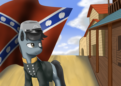 Size: 3508x2480 | Tagged: safe, artist:闪电_lightning, imported from derpibooru, oc, oc:kanter lee, equestria at war mod, clothes, confederate, confederate flag, high res, military uniform, uniform, uniform hat