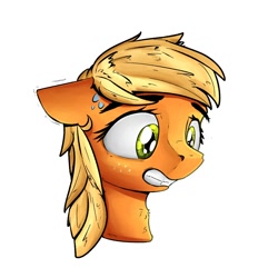 Size: 2000x2000 | Tagged: safe, artist:uteuk, imported from derpibooru, applejack (g1), earth pony, pony, floppy ears, g1, gritted teeth, head only, high res, sweat, sweatdrops