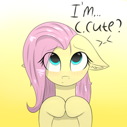 Size: 1500x1500 | Tagged: safe, artist:skylairo, imported from derpibooru, fluttershy, pegasus, pony, blushing, cute, daaaaaaaaaaaw, female, floppy ears, hair over one eye, looking up, mare, monologue, question, shyabetes, solo, talking