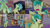 Size: 1280x720 | Tagged: safe, edit, edited screencap, editor:quoterific, imported from derpibooru, screencap, beachcomber (g4), gallus, ocellus, sandbar, smolder, yona, changedling, changeling, dragon, earth pony, griffon, pony, yak, season 8, the hearth's warming club, spoiler:s08, doll, eyes closed, female, male, open mouth, smiling, stallion, toy