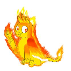 Size: 1024x1024 | Tagged: safe, artist:horsesplease, imported from derpibooru, gallus, griffon, fiery wings, fire, pun, rabydosverse, waving, wings