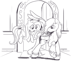 Size: 1440x1241 | Tagged: safe, artist:nauyaco, artist:rated-r-ponystar, imported from derpibooru, fluttershy, oc, bird, pony, male, monochrome, stallion