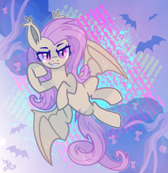 Size: 1257x1301 | Tagged: safe, artist:syriskater, imported from derpibooru, fluttershy, bat, bat pony, pony, bat ponified, female, flutterbat, flying, grin, mare, race swap, smiling, smug, solo