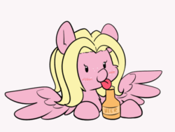 Size: 560x420 | Tagged: safe, artist:taurson, imported from derpibooru, oc, oc only, oc:mio, pegasus, pony, alcohol, animated, beer, blushing, cute, drinking, female, freckles, lapping, licking, mare, simple background, solo, spread wings, tongue out, white background, wings