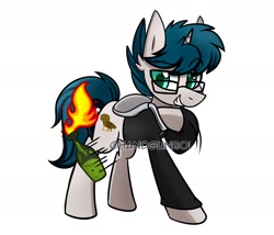 Size: 1750x1500 | Tagged: safe, artist:handgunboi, imported from derpibooru, oc, pony, unicorn, clothes, commission, glasses, jacket, male, molotov cocktail