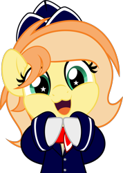 Size: 3558x5000 | Tagged: safe, artist:jhayarr23, imported from derpibooru, oc, oc only, oc:fruitlines, earth pony, pony, clothes, cute, daaaaaaaaaaaw, flight attendant, goody greeting meme, looking at you, smiling, smiling at you, solo, stewardess, uniform