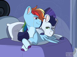 Size: 2732x2048 | Tagged: safe, artist:moccabliss, imported from derpibooru, rainbow dash, soarin', pony, crying, female, high res, lying down, male, pregnant, prone, shipping, soarindash, story included, straight, tears of joy