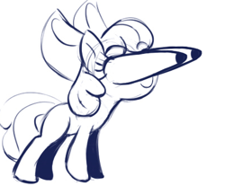 Size: 401x332 | Tagged: artist needed, safe, artist:kp-shadowsquirrel, editor:wenni, imported from derpibooru, apple bloom, earth pony, pony, booba, cartoon physics, eye bulging, female, filly, meme, monochrome, solo