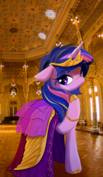 Size: 1170x2000 | Tagged: safe, artist:empress-twilight, imported from derpibooru, twilight sparkle, alicorn, pony, clothes, crown, cute, dress, female, gala dress, hoof shoes, jewelry, looking at you, mare, real life background, regalia, solo, twiabetes, twilight sparkle (alicorn)