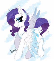 Size: 2894x3263 | Tagged: safe, artist:julunis14, imported from derpibooru, rarity, pegasus, pony, high res, lidded eyes, looking at you, pegasus rarity, race swap, smiling, solo, spread wings, wings