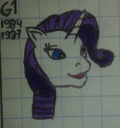 Size: 480x512 | Tagged: safe, artist:karadeg, imported from derpibooru, rarity, pony, unicorn, g1, g4, g4 to g1, generation leap, graph paper, head only, retro, traditional art