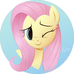 Size: 3200x3200 | Tagged: safe, artist:fladdrarblyg, imported from derpibooru, fluttershy, pegasus, pony, blue background, cute, daaaaaaaaaaaw, high res, one eye closed, shyabetes, simple background, solo, transparent background, wink