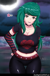 Size: 1055x1605 | Tagged: safe, alternate version, artist:clouddg, imported from derpibooru, wallflower blush, equestria girls, belly button, big breasts, breasts, busty wallflower blush, cleavage, clothes, evening gloves, female, fingerless elbow gloves, fingerless gloves, gloves, human coloration, long gloves, looking at you, midriff, multiple variants, open mouth, smiling, smiling at you, solo